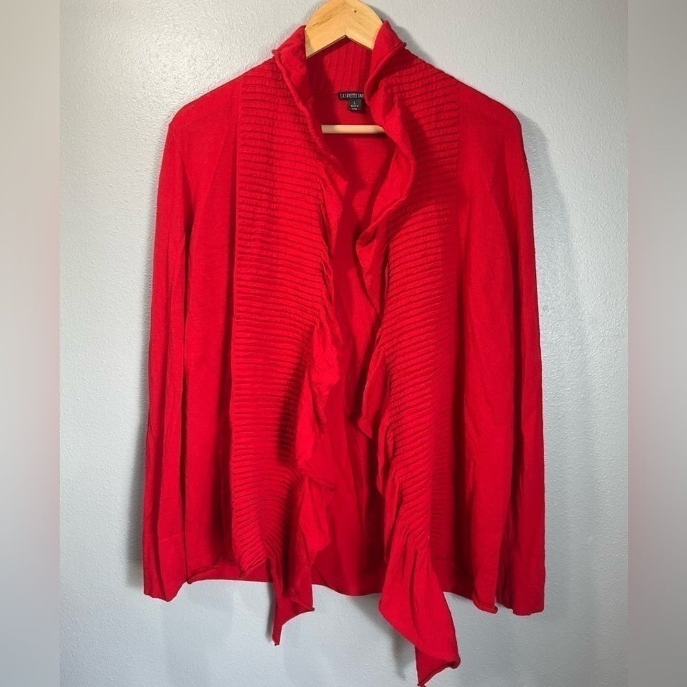 LaFayette 148 New York Red Open front Cardigan wool size Large